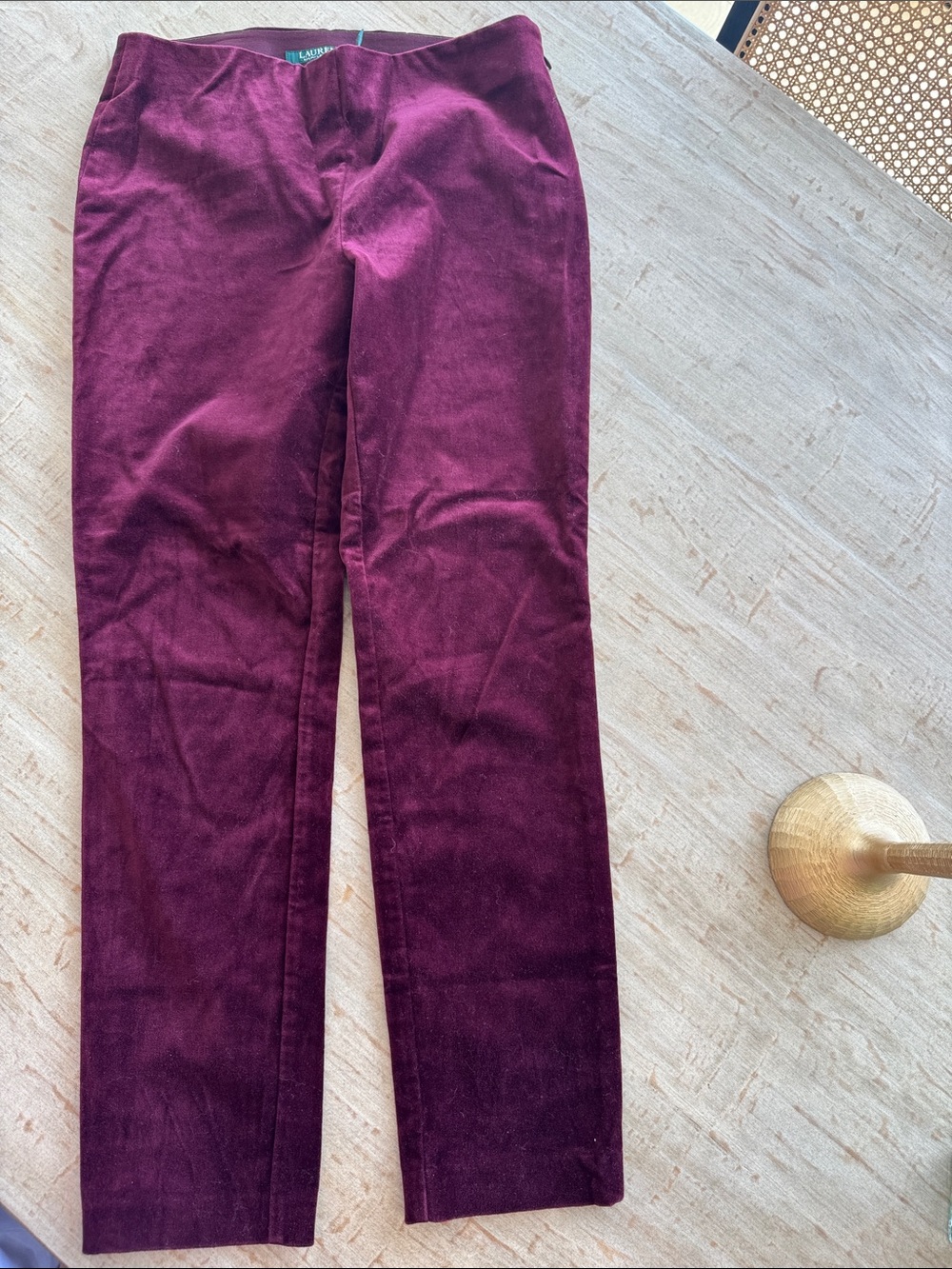 Ralph Lauren Straight-Leg Velvet Pants in Deep Wine